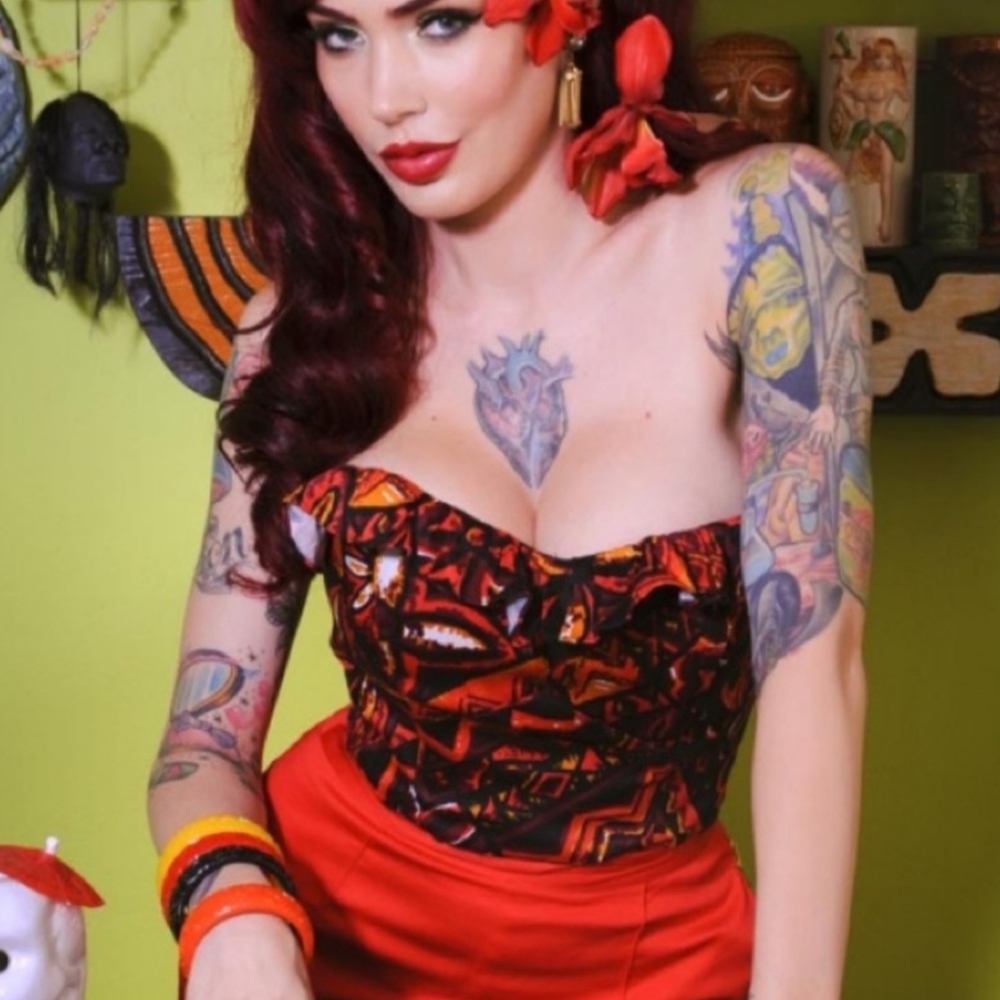 Strapless Red Patterned Bustier Top - Dixiefried